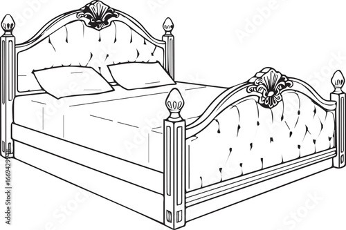 Elegant tufted bed with ornate detailing, perfect for upscale bedroom designs, luxury interiors, and furniture catalogs showcasing refined sleeping comfort