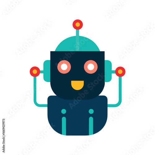 Friendly Blue Robot with Red Antennae android artificial intelligence