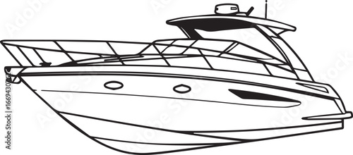 Sleek motor yacht illustration for nautical design projects, perfect for boating enthusiasts and travel agencies promoting luxury sea adventures and coastal living