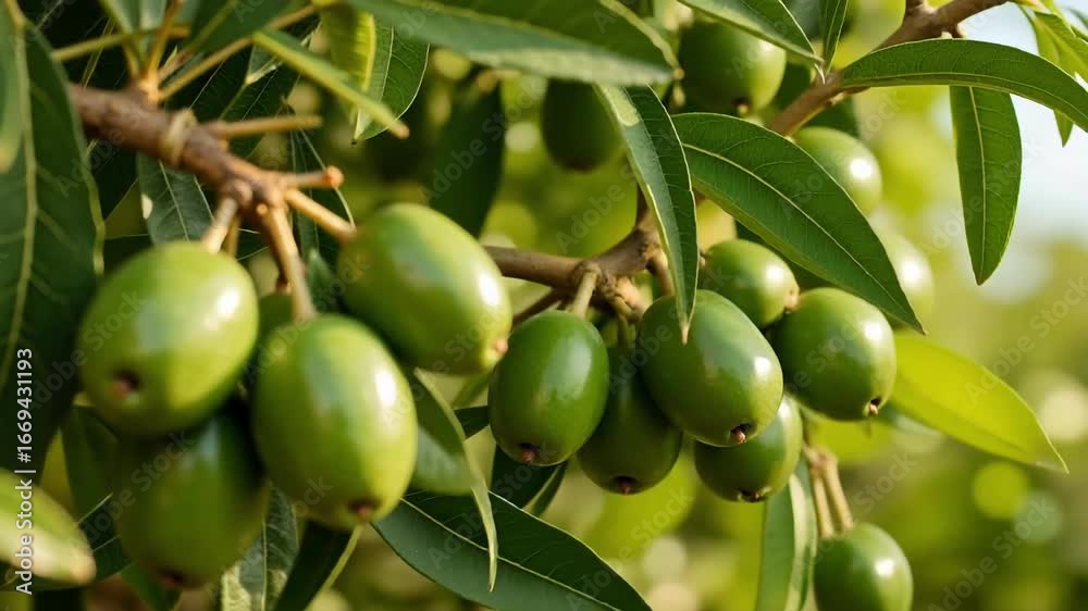 Vibrant glossy olives cluster on lush green leafy tree branches, capturing nature's bounty in stunning 4k video footage for agricultural or culinary themes. Vibrant glossy olives cluster on lush green leafy tree branches, capturing nature's bounty in stunning 4k video footage for agricultural or culinary themes.
