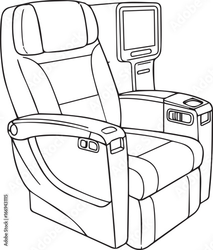 Experience ultimate comfort with this modern first-class airline seat, perfect for luxurious travel, relaxation, and superior passenger experience in aviation design
