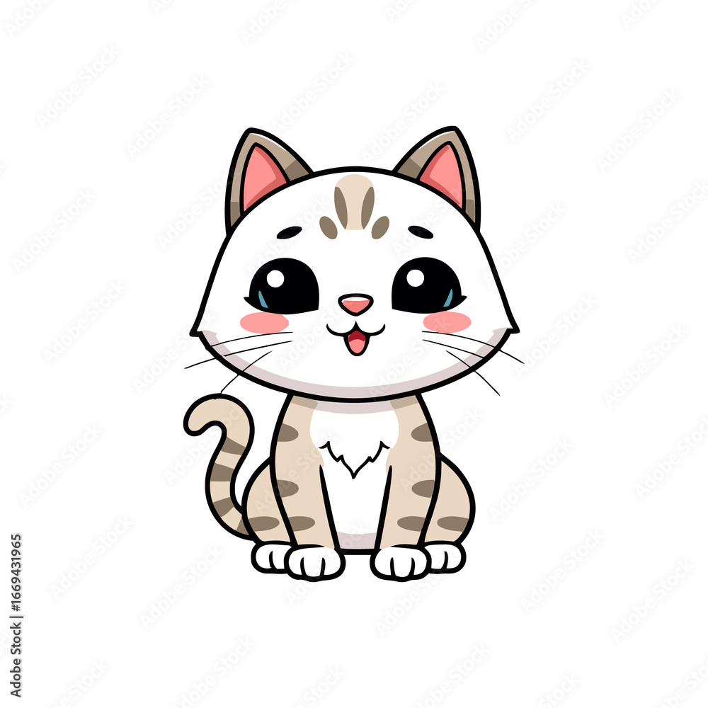 Obraz premium Cute cartoon cat sitting. Adorable ginger tabby kitty character, vector illustration isolated on white background.