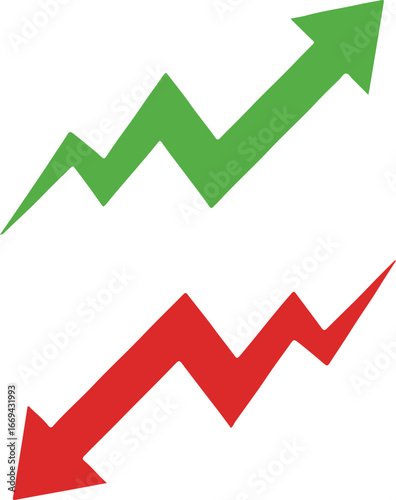 Green arrow up and red arrow down on white background