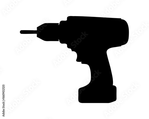 Silhouette of a power drill showing battery, chuck, and handle for construction