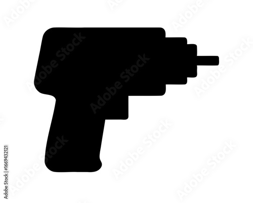 Black silhouette of a power drill tool, suitable for construction or DIY themes