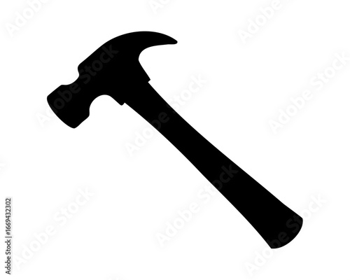 A black silhouette of a claw hammer on a white background
