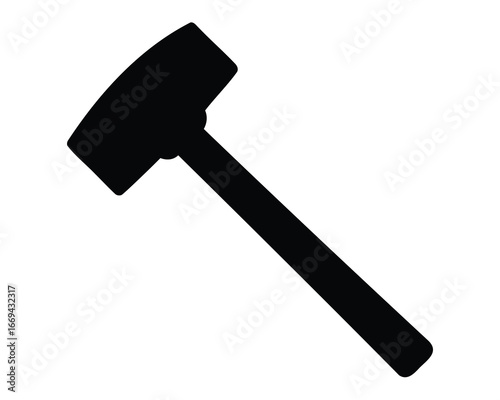 Black silhouette of a hammer against a white background design element