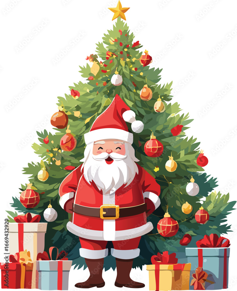 Fototapeta premium santa claus smile with gifts on tree