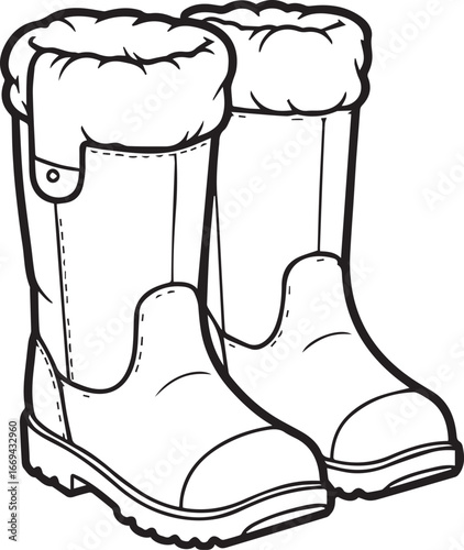 Cozy winter boots illustration for cold weather adventures, providing warmth and style, perfect for seasonal promotions and outdoor campaigns