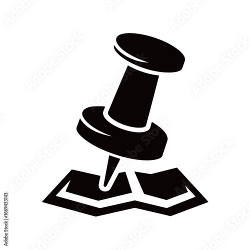 A black push pin is placed on top of a slightly folded paper sheet. The design showcases a simple yet effective office supply setup, emphasizing functionality and style.
