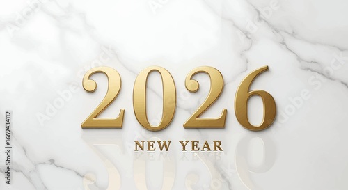 Elegant golden 2026 New Year design on a marble background, perfect for celebratory events, marketing campaigns, and luxury branding, symbolizing new beginnings and prosperity
