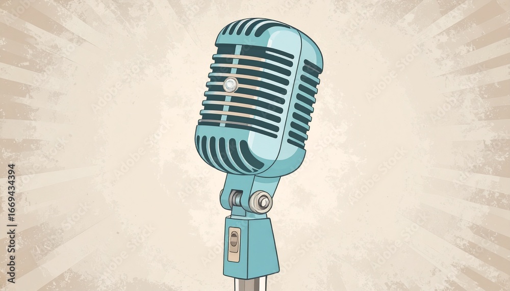 Fototapeta premium Vintage metal microphone on transparent background, retro condenser microphone