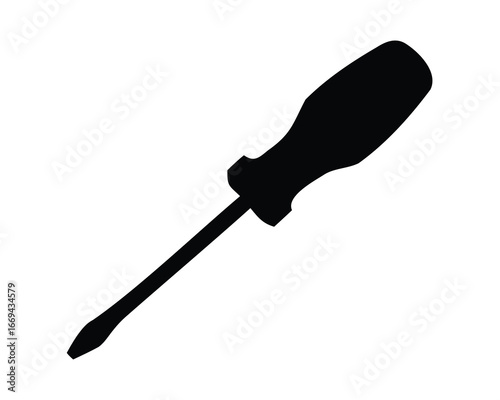 Black silhouette of a slotted screwdriver isolated on white background.