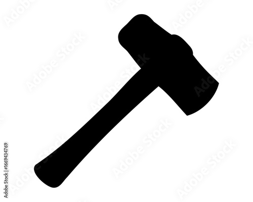 Silhouette of a black mallet on a white background symbolizing construction