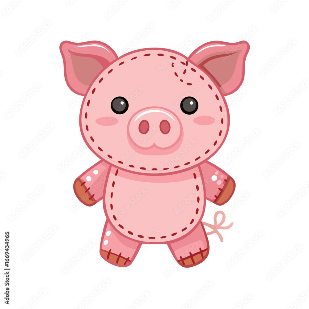 Fototapeta premium Pink Pig Animal with Cute Snout as Sewed Stuffed Toy for Kids Playing