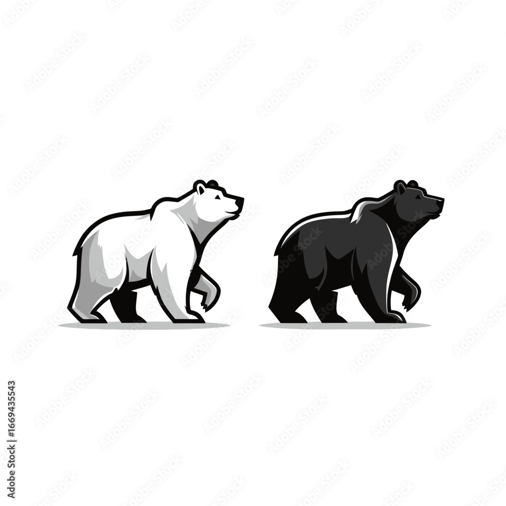 Obraz premium An artistic representation featuring a polar bear on the left and a black bear on the right.