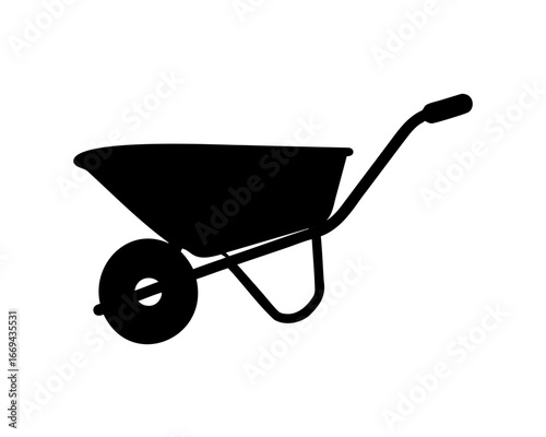 Silhouette image of a wheelbarrow used for gardening and construction work