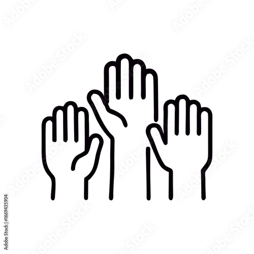 Three Raised Hands Symbolizing Unity and Participation in Collective Decision Making Process Vector Illustration