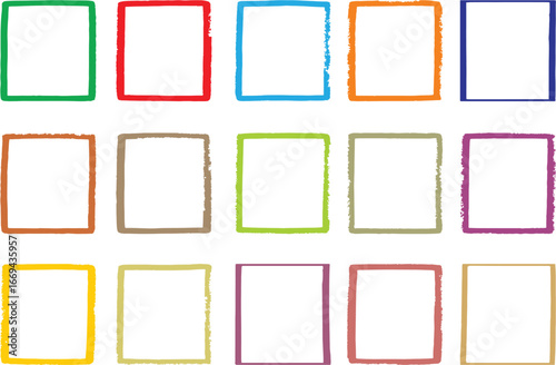 Grunge hand drawn border frames set on white. Multipurpose easy to change color or size and reuse on media and web. Editable vector EPS 10.