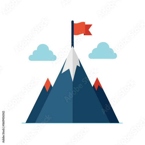 Mountain Peak with Flag and Clouds summit red flag