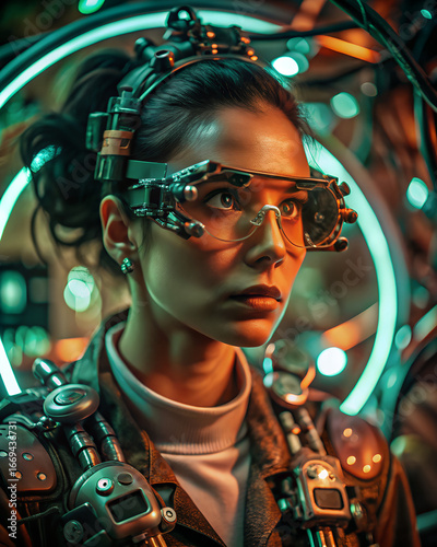 Cyberpunk Woman with Futuristic Goggles..