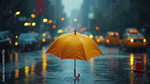 Wallpaper Mural Rainy city street umbrella Torontodigital.ca