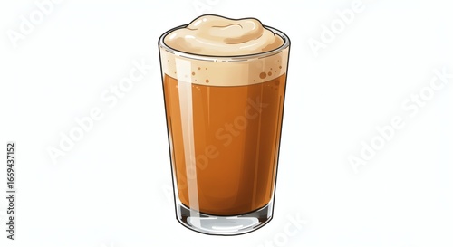 Iced Coffee Illustration in Glass With Creamy Foam