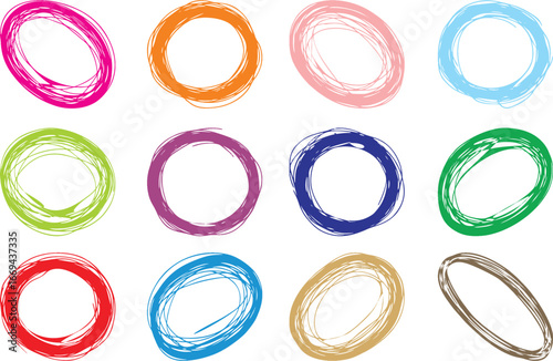 Set of hand-drawn circular Scribble Pattern frames. hand-drawn circular frames on white. Editable vector, easy to reuse on media and web. EPS 10.