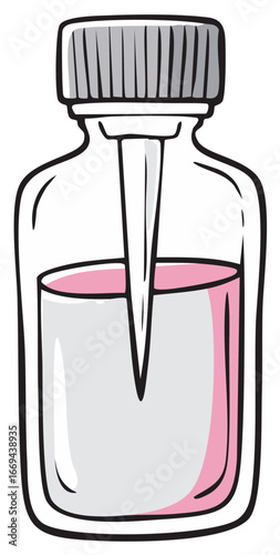 Illustration of a nail polish bottle with gray cap and applicator