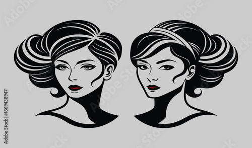 A cartoon drawing of a fashionably styled woman with black hair, a smile, and beautiful eyes