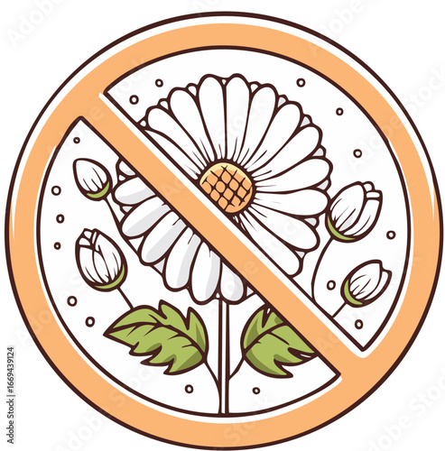 No flowers sign with a daisy illustration, a concept for pollen allergies and hay fever
