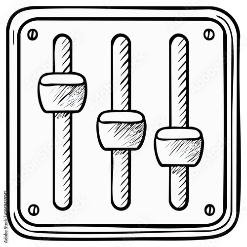 Hand-drawn sketch of audio mixing sliders and control panel