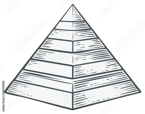 Hierarchical pyramid diagram with multiple sections illustrating levels and progression