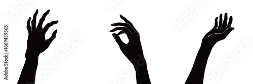 Silhouetted hands stretch gracefully upwards, depicting a sense of yearning and aspiration. The stark contrast against the white background emphasizes their delicate forms and movements.