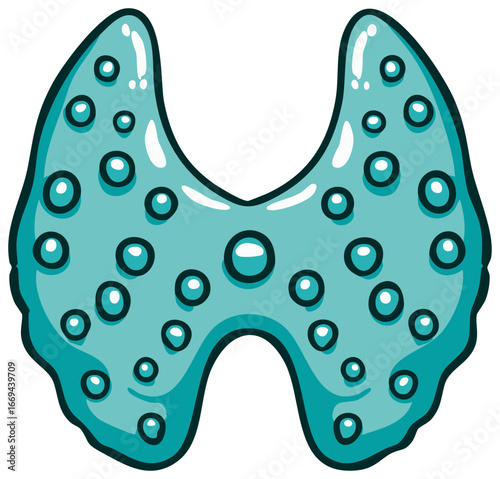 Blue stylized thyroid gland with bubbles and highlights