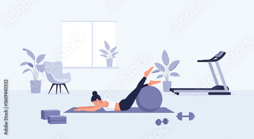 Home Workout with Exercise Ball and Dumbbells