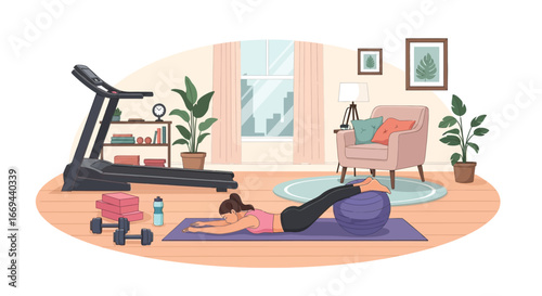 Home Workout with Exercise Ball and Dumbbells