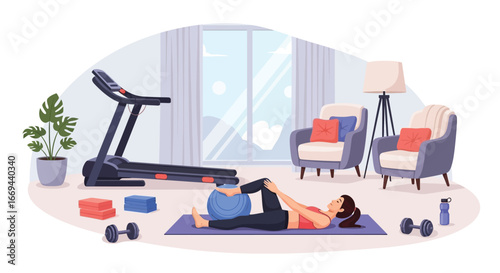 Home Workout with Exercise Ball and Dumbbells