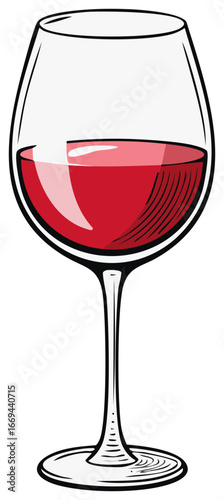 Single glass of red wine with clean lines and simple shading for versatile use