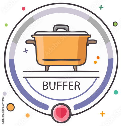 Colorful cartoon icon of a buffet warmer or dutch oven for a buffer concept