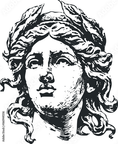 Ancient Statue Head with Laurel Wreath Adornment