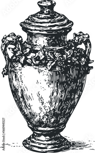 Ornate Gilded Vase with Scrolling Handles and Floral Adornments