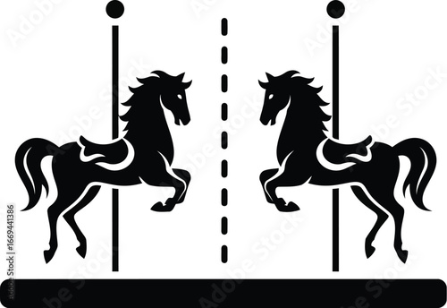 Vector art of two carousel horses on a merrygoround, a symbol of childhood joy