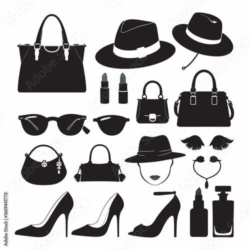 Fashion Accessories Silhouettes Vector Set
