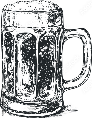 Sketch of Frothy Beer in a Glass Mug