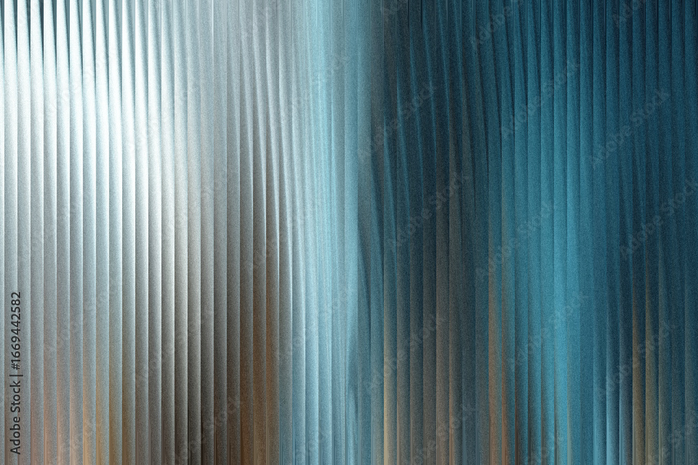 Obraz premium A textured background with vertical ribbed patterns transitioning from a bright, metallic silver to a deep, cool teal blue, creating a sense of depth and modern elegance