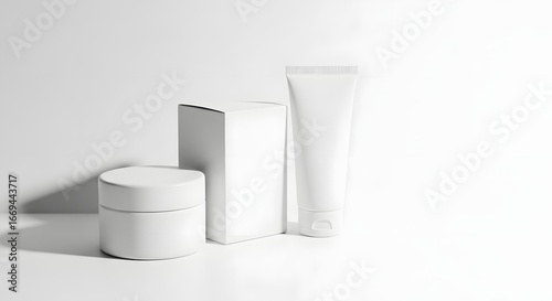 Wallpaper Mural Blank White Cosmetic Packaging Mockup Cream Jar, Tube, and Box Torontodigital.ca