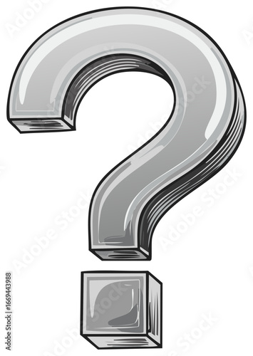 Metallic three dimensional question mark symbol illustration representing inquiry confusion and problem solving