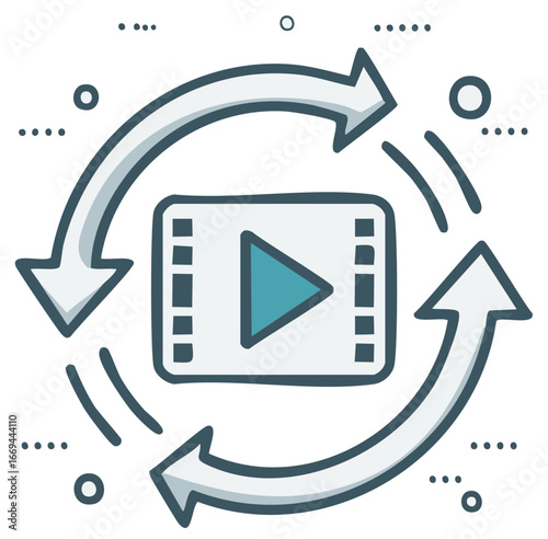 Video replay icon with circular arrows symbolizing a content loop or refresh.