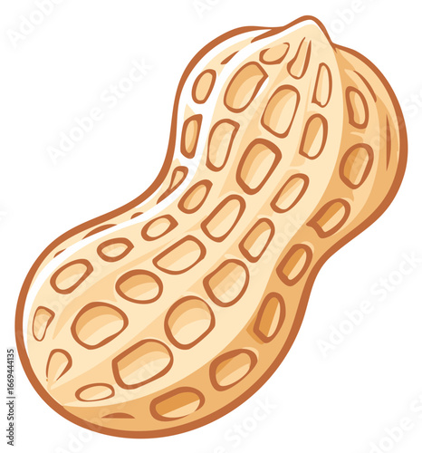 Cartoon peanut in its shell, simple vector illustration food icon